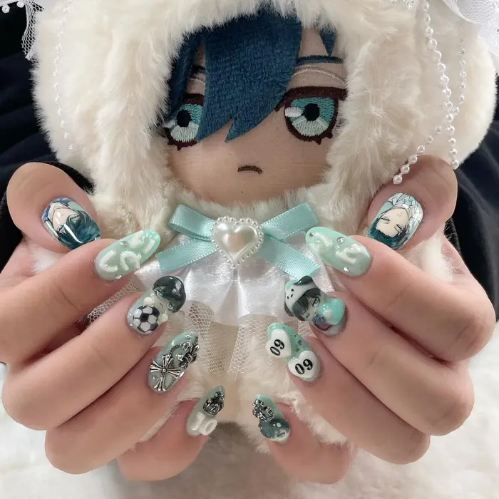 3Dパーツ ネイル 糸師凛 ブルーロック ブルーロック 糸師 凛ちゃん✨ 生誕祝ネイルでした