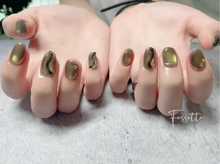 マグネットネイル #ぷっくりネイル #うねうねネイル #うる艶