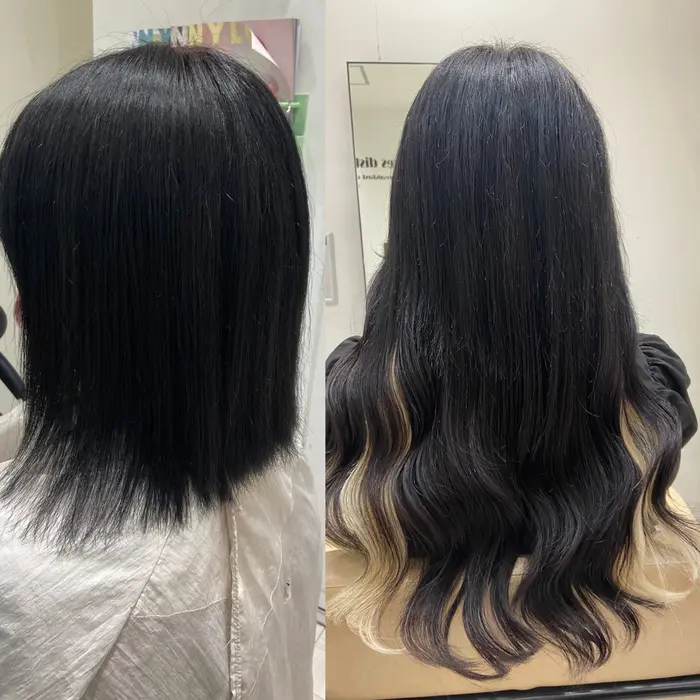 1／80枚シールエクステ　黒髪ヘアーに！ 黒髪でもエクステであそぶ。 1本500円から♡ #アクセントカラー