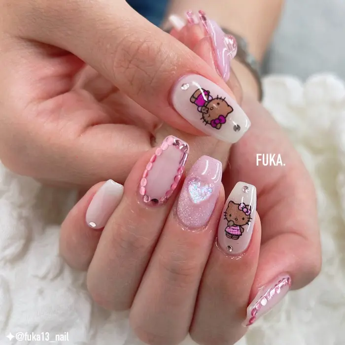 pink pink kitty #立川ネイルサロン#キティネイル#日焼けキティ