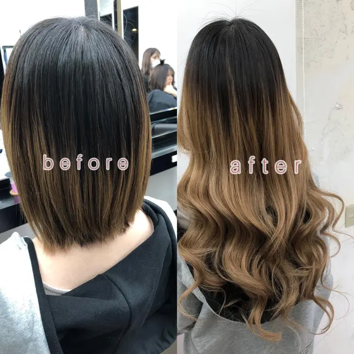 シールエクステBeforeAfter ボブからでも 馴染むシールエクステ