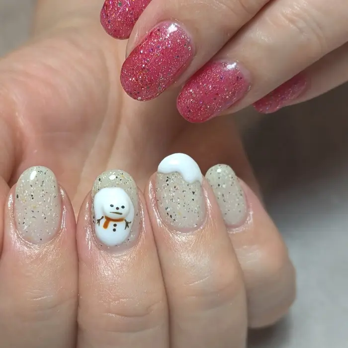 雪だるまネイル(1本)¥300- #雪だるまネイル#冬ネイルデザイン