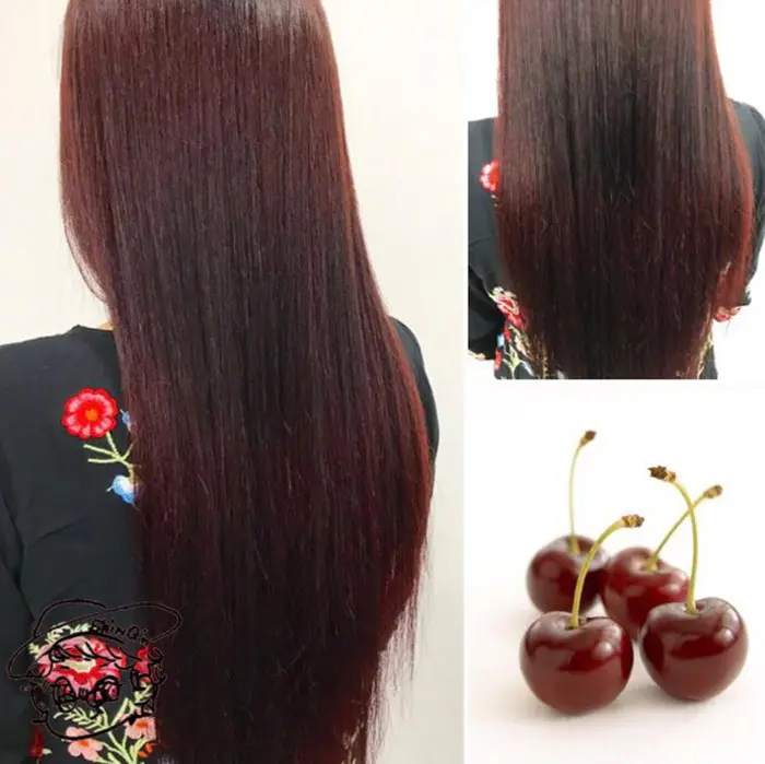 ダークチェリーレッドカラー 明るさを抑え、バイオレットで色味を調整