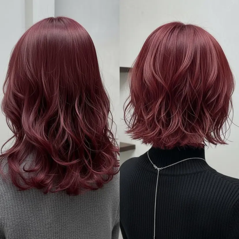 💕透明感赤味カラー ぱっつんボブ🩷の掲載