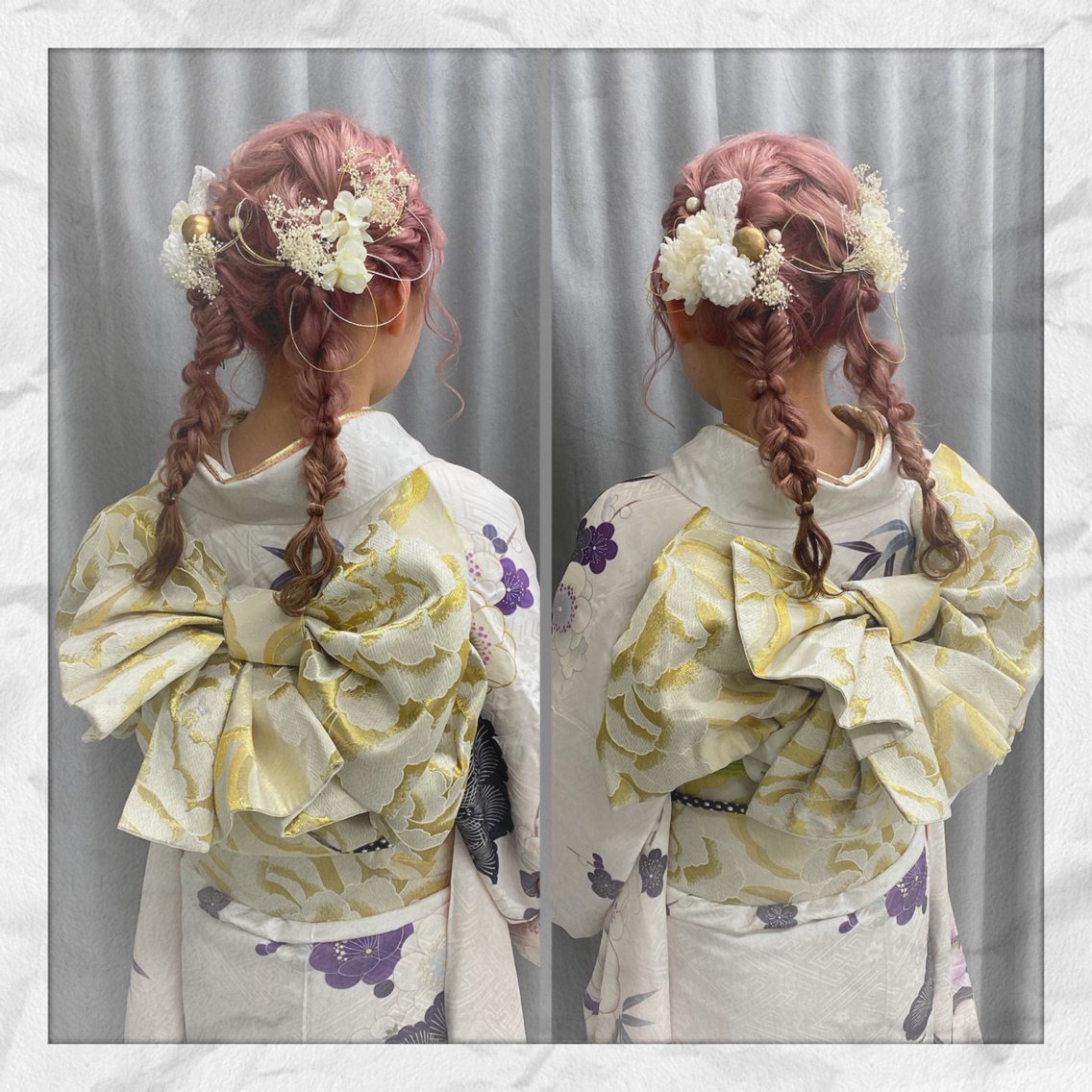 お花ヘア サイド編み込み入れています(*´-`)｜ヘアセット/着付け
