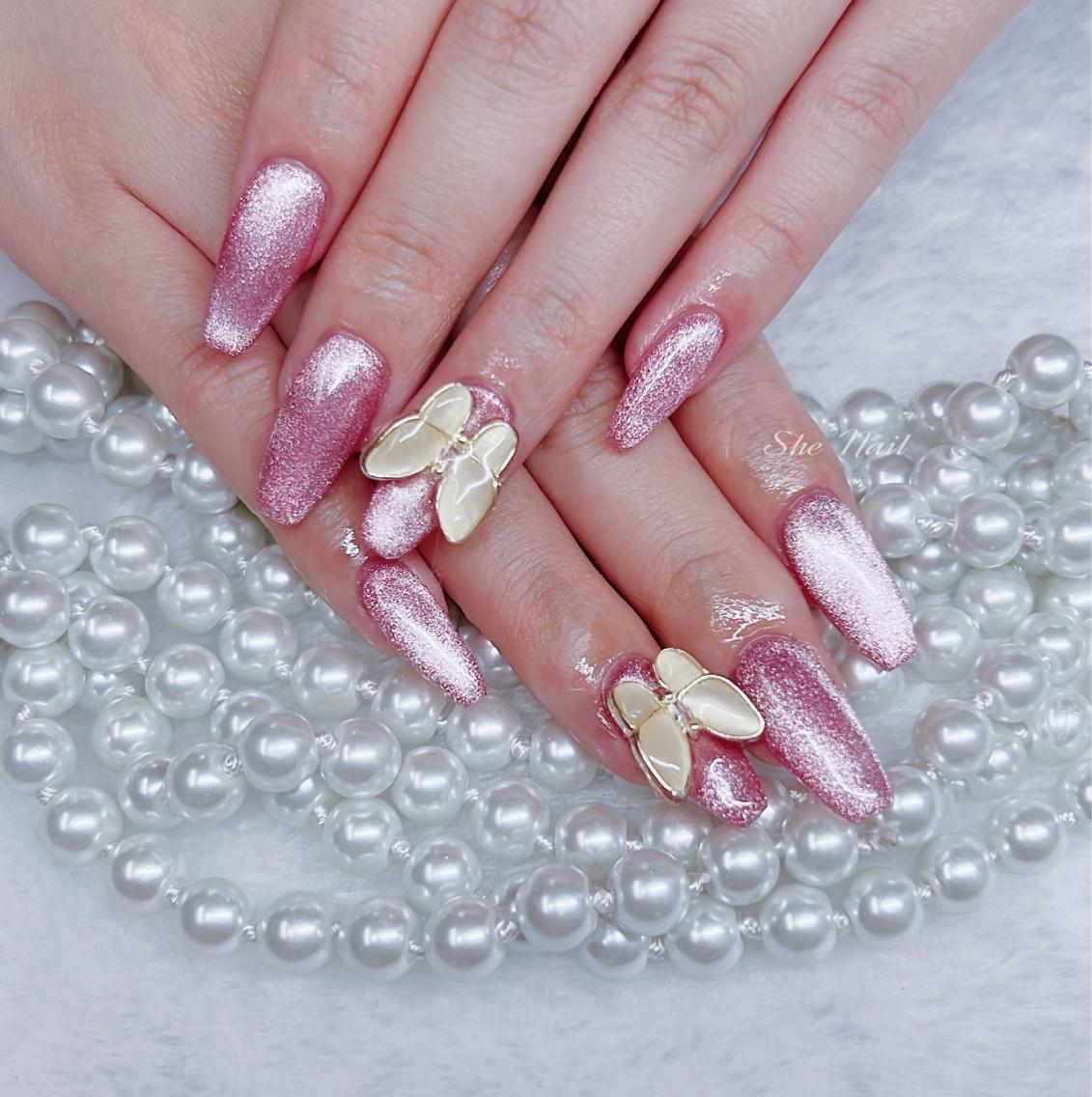 蝶ネイル #ワンホンネイル #チップ長さ出しネイル #深爪長さ出しネイル