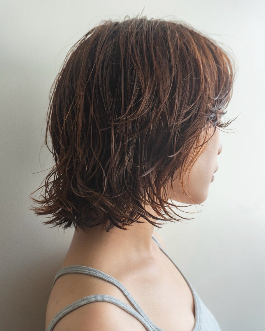 人毛 ショートボブ　少し明るめブラウン Ｍサイズ　前髪がおでこに貼り付かない 人毛 ショートボブ 少し明るめブラウン Mサイズ 前髪がおでこに貼り付