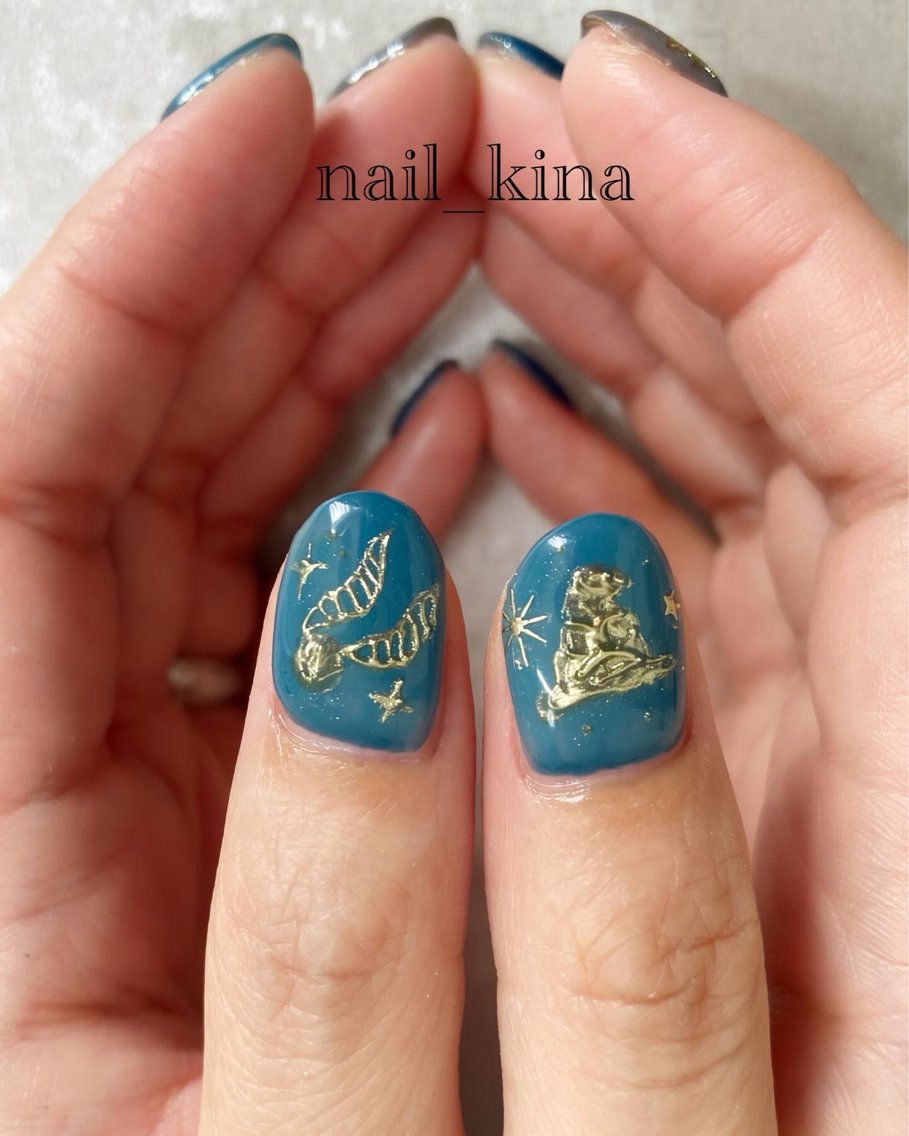 ハリーポッターネイル 組み分け帽 金のスニッチ｜nail_ kinaの