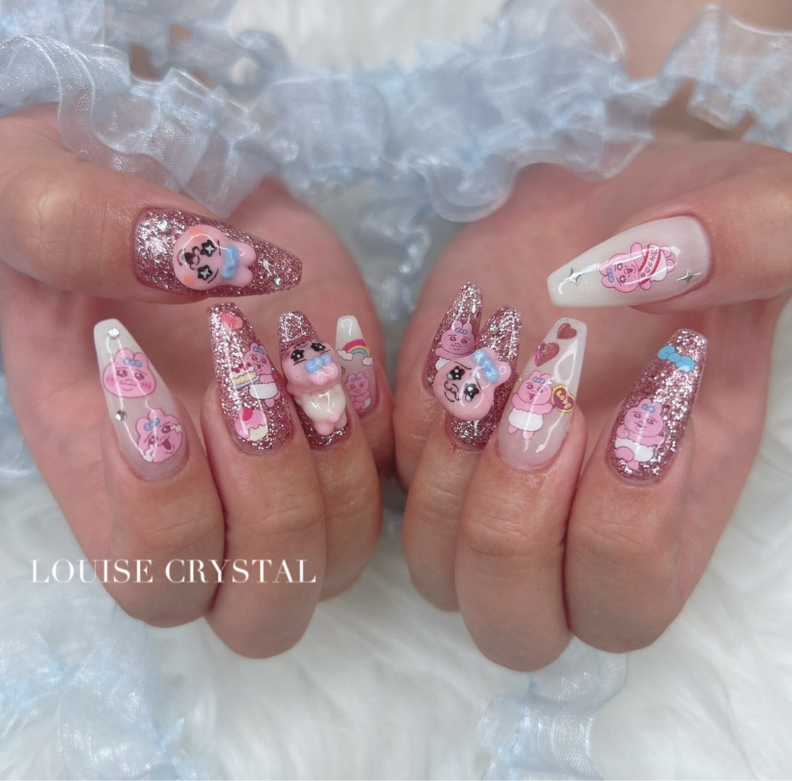 10本チップで長さだし ピンクのラメグラ×マグネットでキュートに