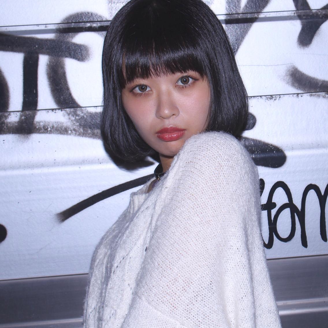 サロンスタイル玉城ティナ風ボブ黒髪ブルーのみでトーン