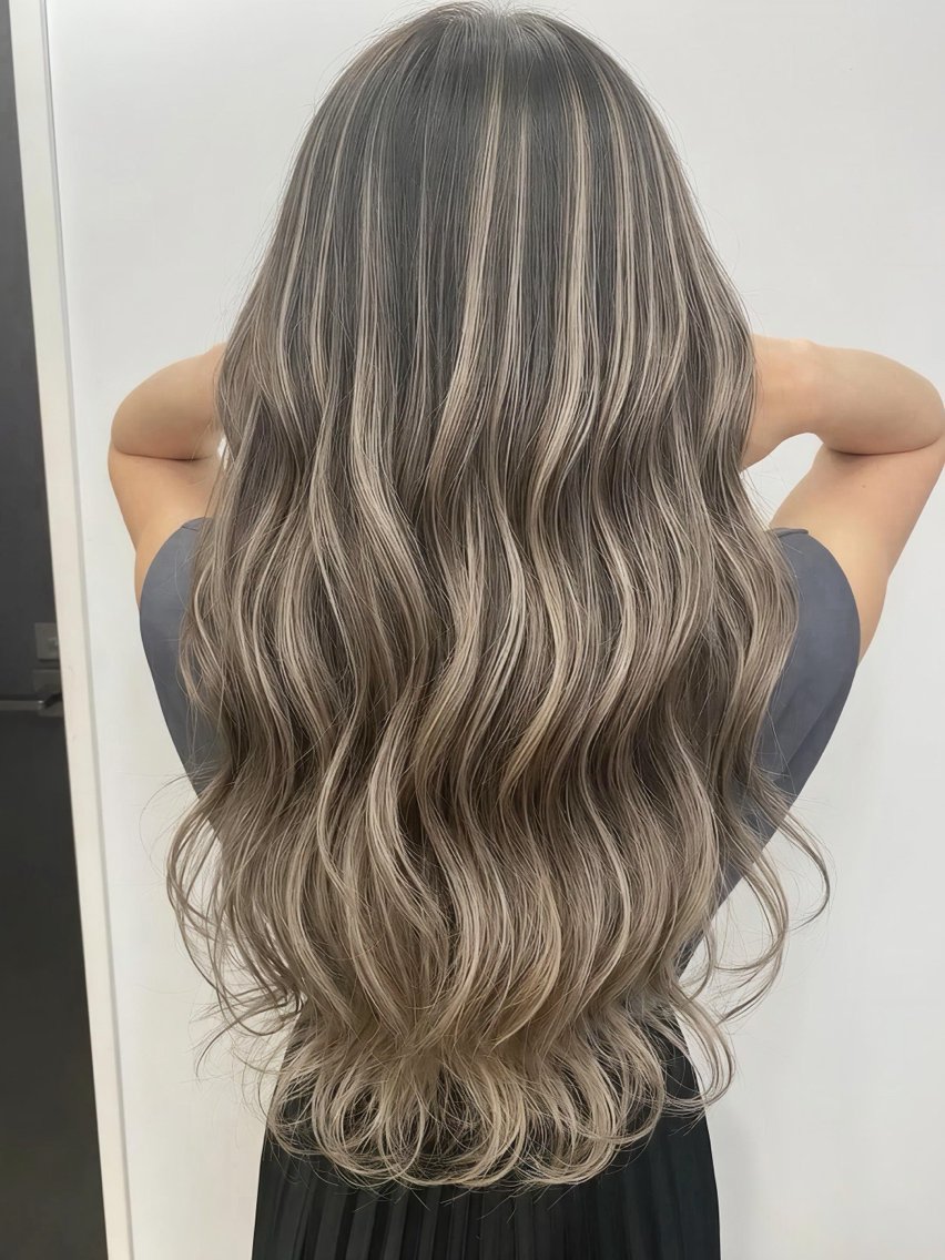 ケンゾウ　RP8　ロング　合皮　ライトグレー　7/２まで着　その１ ハイライトカラー】2026年秋人気のハイライトカラーのヘアカラー・髪色