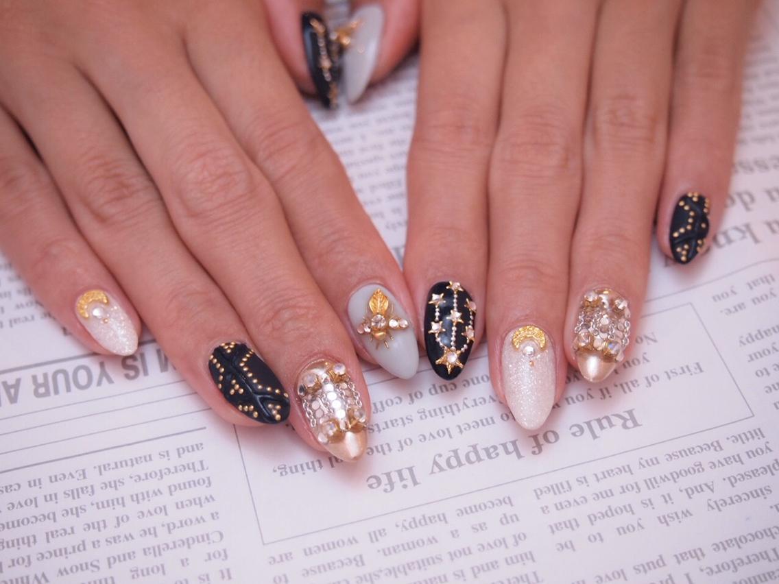 diorネイルハチ\u0026星\u0026カナージュ柄をMIX|NAIL\u0027S MODA所属・NAIL