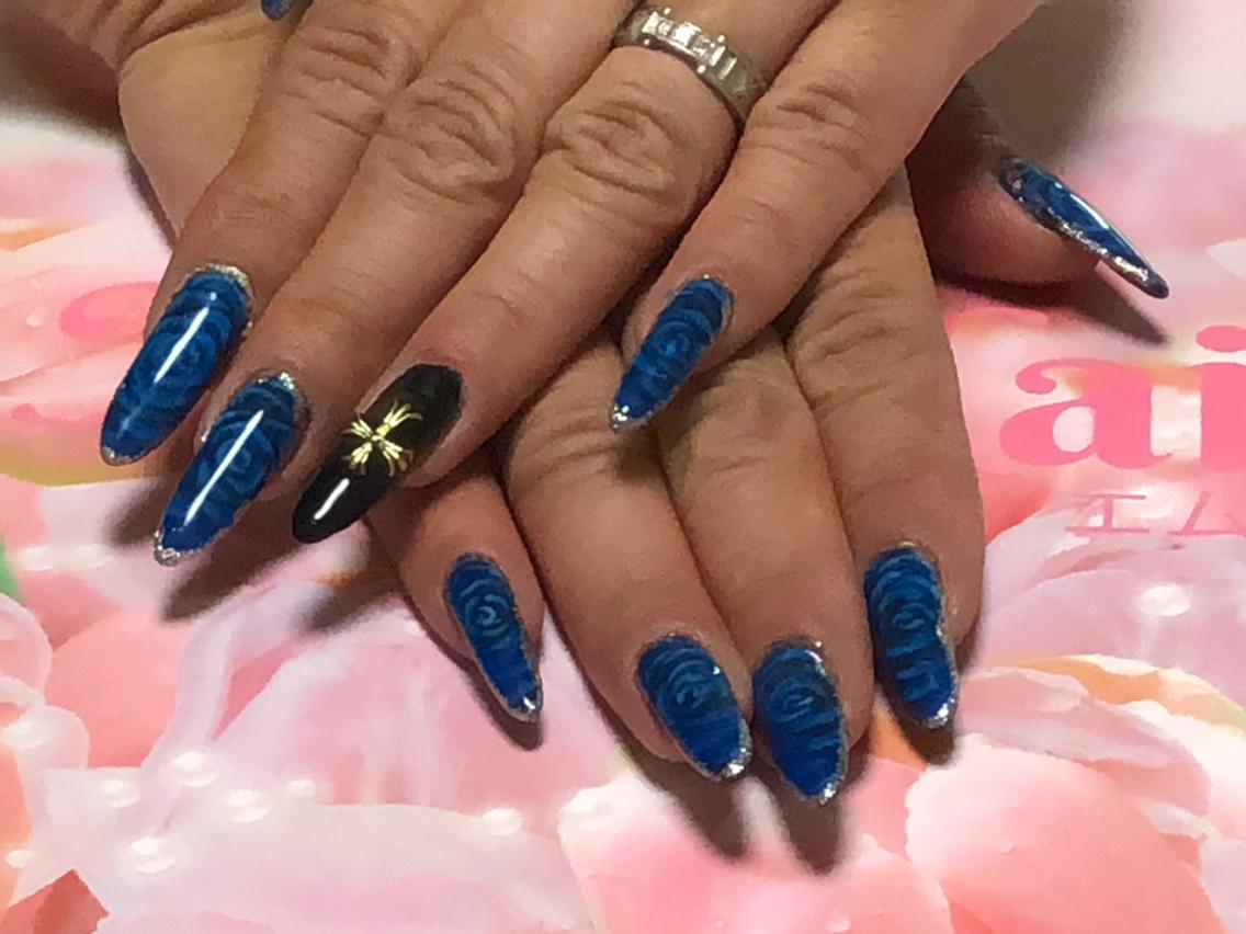チップ長さだし ブルーローズ ロック系ネイル|M\u0027s Nail所属