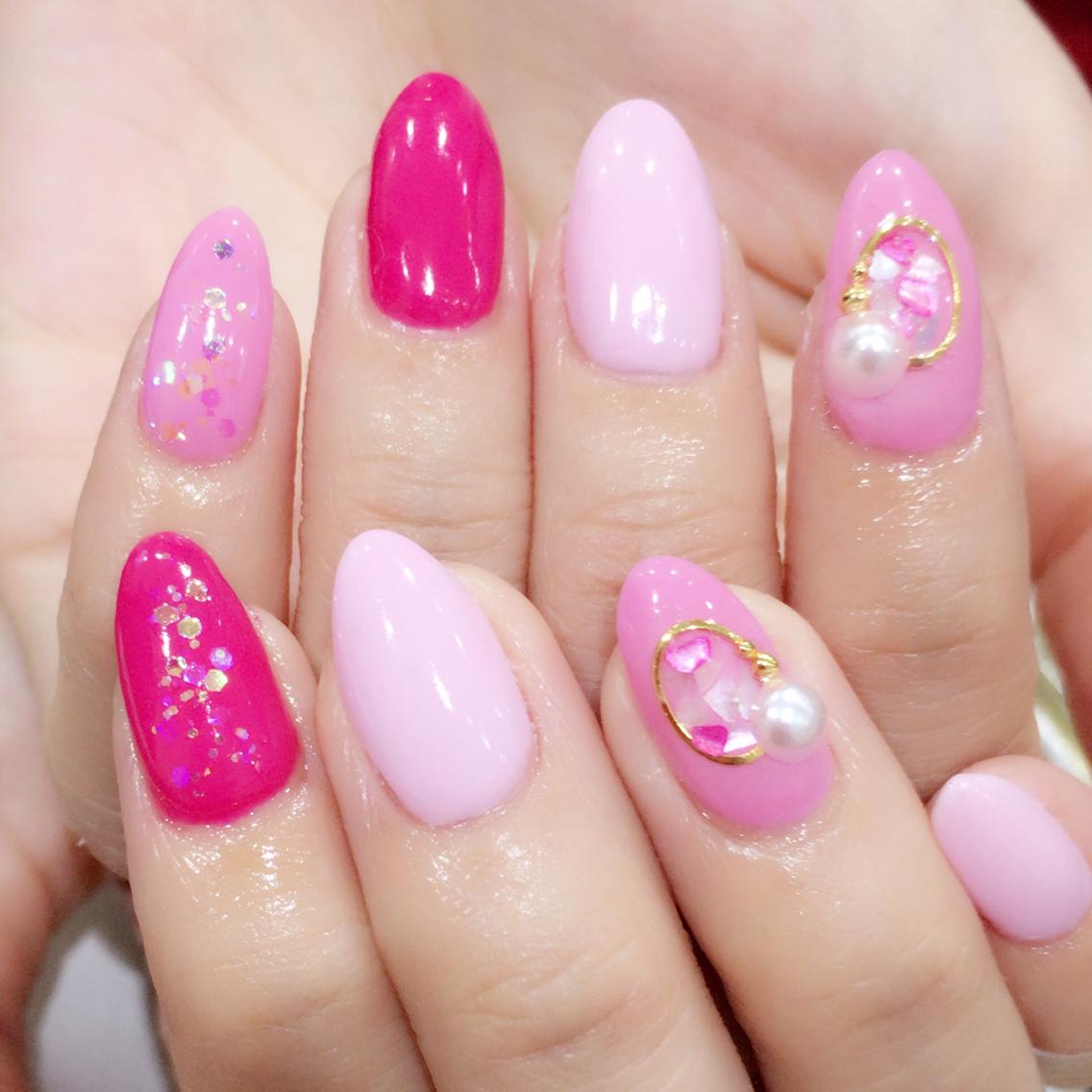 ピンクシェルシンプルraynail大垣店所属岡田実千代のネイル