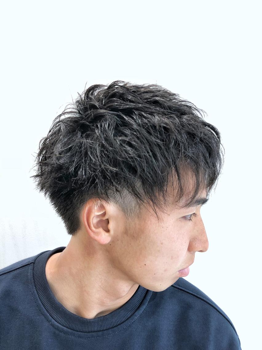 ショート カラー パーマ メンズ ツーブロック 3mm 刈り上げ6mmからのバック