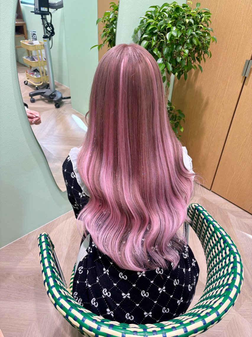 セミロングからエクステ80本でハイライト風ロングに #横浜エクステ
