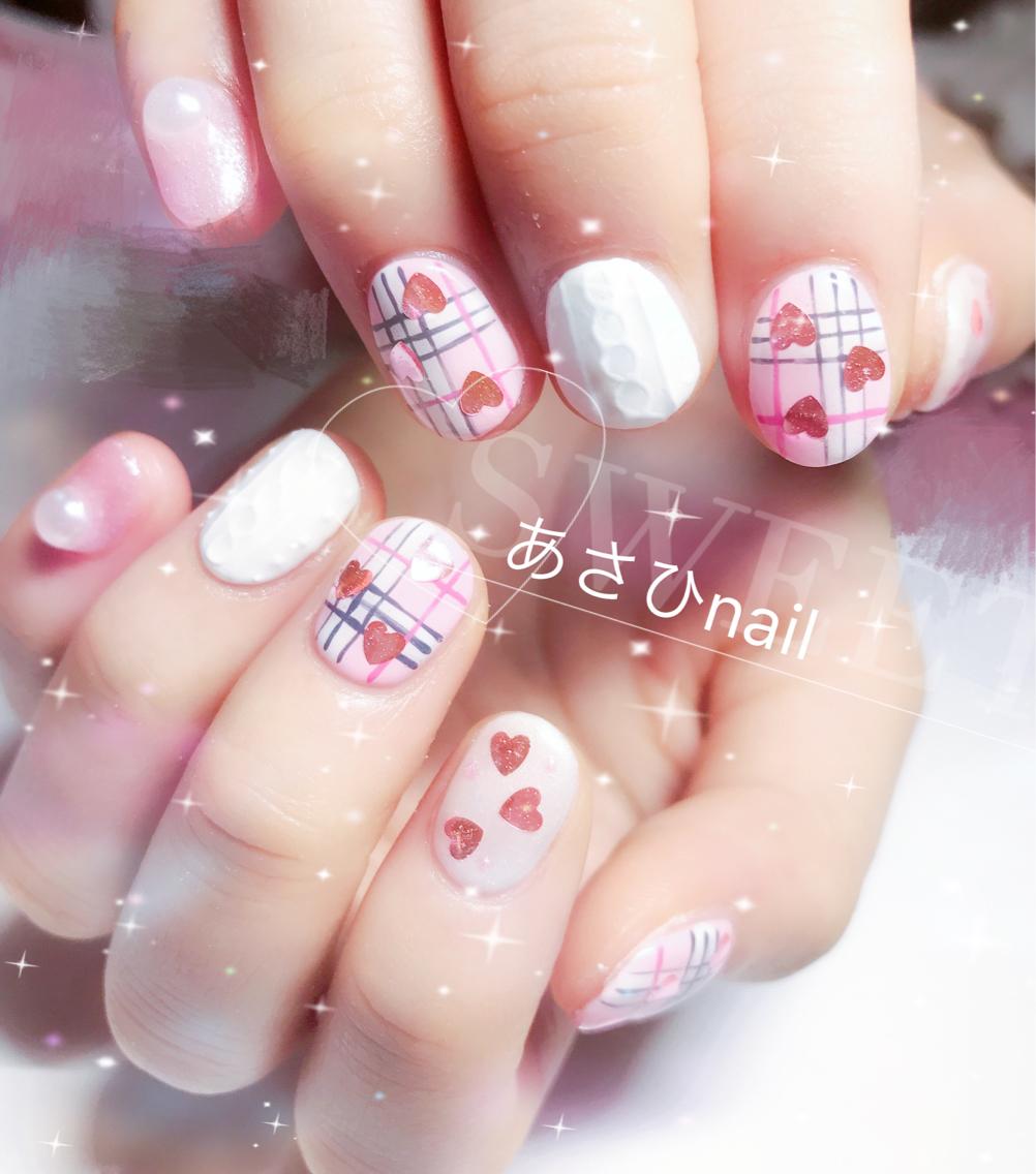 ピンクチェック柄ととニットネイル|A Nail salon所属・Aネイル