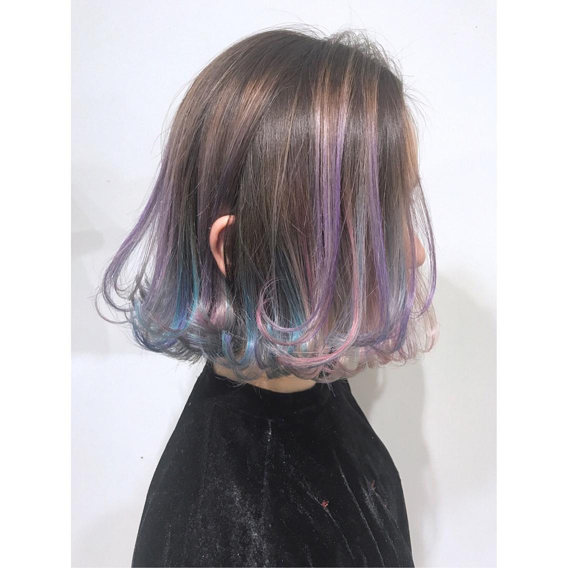 ショート カラー ♡ユニコーンカラー♡ ターコイズ×ブルー×バイオレットピンク