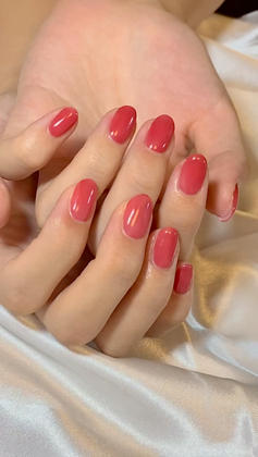 韓国ネイル シンプルデザイン ワンカラーデザイン ルージュカラー ヌーディカラー 赤ネイル ピンク Rina Nail Works所属 近江 理奈の ネイルデザイン ミニモ