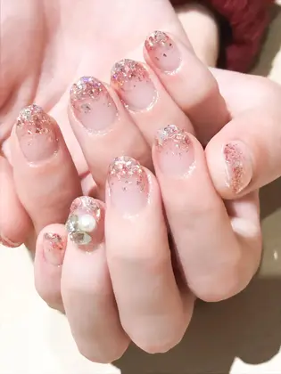 お客様ネイル 夢色ピンクなラメグラデーション ときめくキラキラ感です ラメグラデーション Nyanco Nail所属 Nyanco Nailのネイル デザイン ミニモ