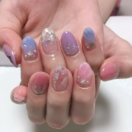 パステルマーメイドネイル 水色 パープル ピンクで女の子らしく可愛いマーメイドネイルになりまし Ran Nail ランネイル 所属 Ran Nailの ネイルデザイン ミニモ