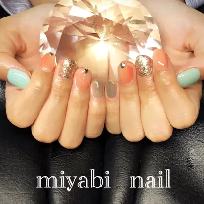 持ち込みデザイン 高校生夏休みネイル ショートでぷっくり桃ネイルが可愛いです ネイルデ 自宅サロン Miyabi Nail所属 Miyabi Nail 桂川駅近くのネイルデザイン ミニモ