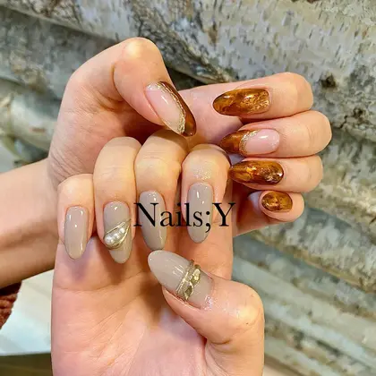最新トレンド リングネイルアクセサリーネイル お色も秋色でとっても素敵に仕上がりました Hair Nail Salon Amelie所属 Yo Koのネイルデザイン ミニモ