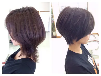 ヘアスタイル ひし形レイヤースタイルから 夏仕様のクールショートに変身 ヘアカラー 赤味 Hair Verde所属 いけだ ゆうのヘアカタログ ミニモ