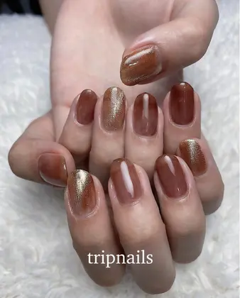 スターギャラクシージェルを使用 マグネットジェルで斜めラインをいれてます Tripnails所属 Tripnails のネイル デザイン ミニモ