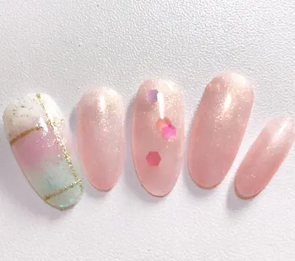 バレンタインネイル チョコがたれてるartとマーブルイメージのart プレジール所属 プレジール スタッフのネイル デザイン ミニモ