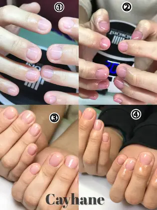 深爪 噛爪癖のお客様 が初回 最近のように ジェルをのせて補強するようになってから 半年以内で Nail Salon Cayhane所属 S Seiko のネイルデザイン ミニモ