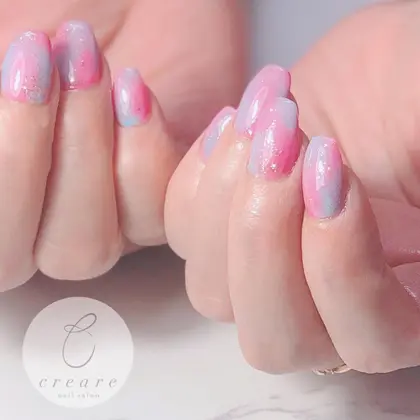 マーブルネイル 追加アート シンプルコース 1 000円 ピンクと水色で可愛いネイルに Nailsalon Creareクレアーレ所属 辻野 和枝の ネイルデザイン ミニモ