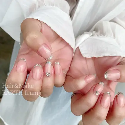 ガラスフレンチネイル Hare Make Earth 入間店所属 石川 あかねのネイルデザイン ミニモ