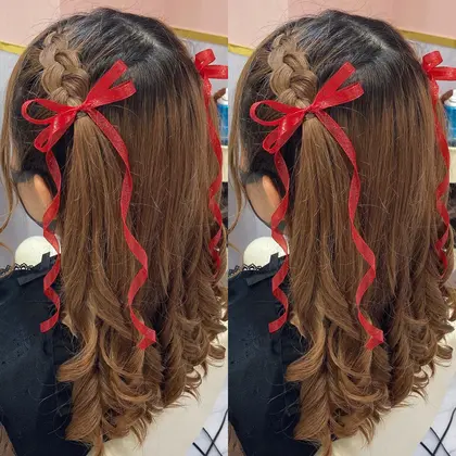 編み込みハーフツインにくるくるのダブルリボン 大人気アレンジです ヘアセットaries新宿駅前東口店所属 夏目 瞳のヘア カタログ ミニモ
