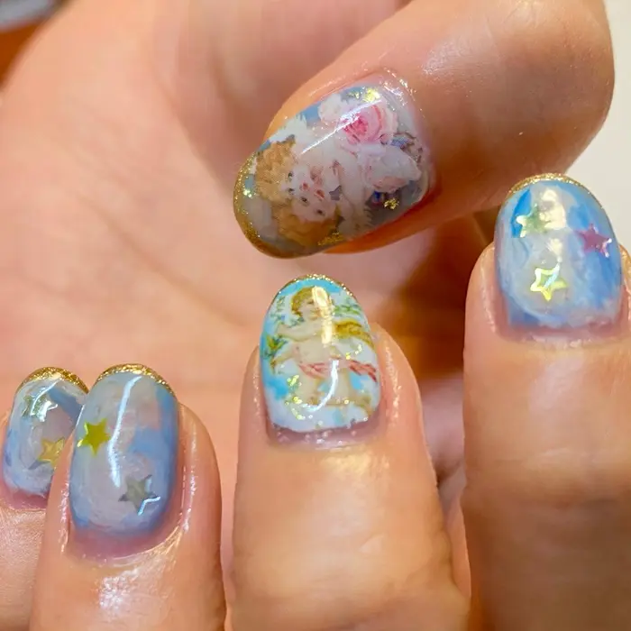 天使たちを羽ばたかせて 天使ネイル エンジェルネイル 空ネイル 個性派ネイル けれども所属 Harukaのネイル デザイン ミニモ