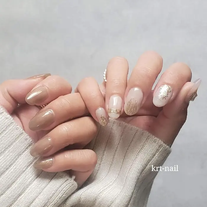 ワンカラーネイル ワンカラー ショートネイル アシメネイル ちぐはぐネイル ニュアンスネイル クリ Krt Nail所属 Krt Nailのネイル デザイン ミニモ