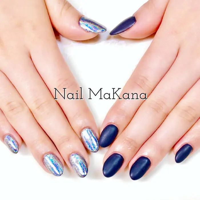 ミラー マット 同じ黒のベースでもここまで変わる めっちゃカッコイイ仕上がり Nail Makana所属 Mochida Kaoriのネイル デザイン ミニモ