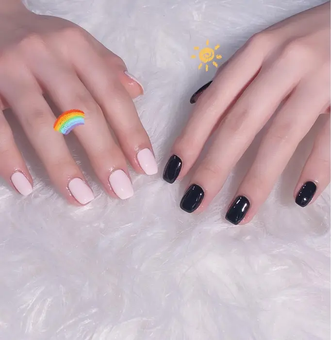 Babyピンクネイル 黒ネイル K 6 A03 Pokapoka Nail所属 Mia ネイリスト のネイル デザイン ミニモ