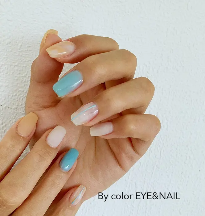 Blue Beige 明石市太寺大野町2707 16 2 078 38 By Color Eye Nail所属 Yu Kaのネイル デザイン ミニモ Blue Beige 明石市太寺大野町2707 16 2 078 38 By Color Eye Nail所属 Yu Kaのネイル デザイン ミニモ