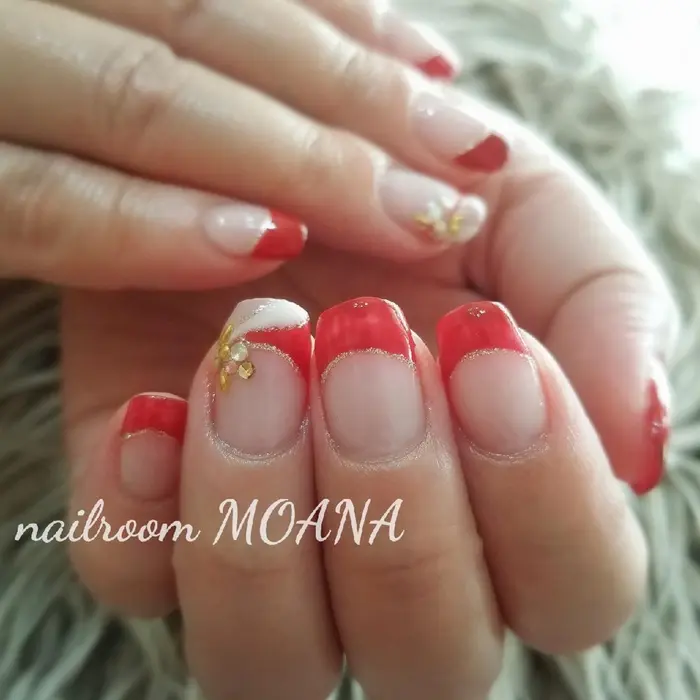 サンプルaコース4000円 赤フレンチ プッチ柄ネイル Nailroom Moana所属 Yamada Junのネイル デザイン ミニモ