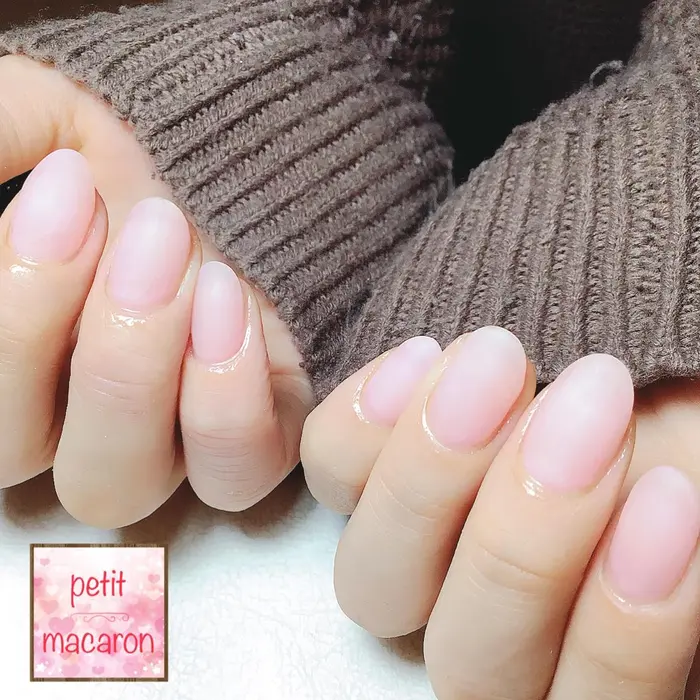 クリアピンクのマット仕上げ ネイルサロン スクール Petit Macaron 四條畷店所属 岩本 由佳のネイル デザイン ミニモ