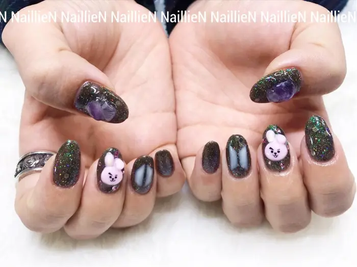 ブラックラメかわいいcooky キャラクター3d別途有料 Naillien所属 Nail Lienのネイル デザイン ミニモ