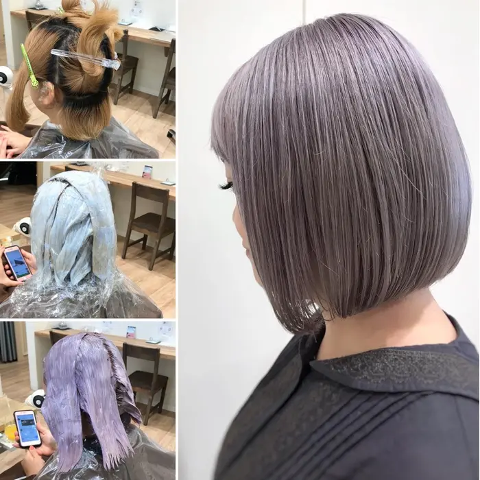 前下がりボブ シルバーグレージュカラー ケアブリーチ ケアカラー そして頭皮保護を徹底的に行いダ Morio From London 大宮店所属 佐々木 賢一のヘアカタログ ミニモ