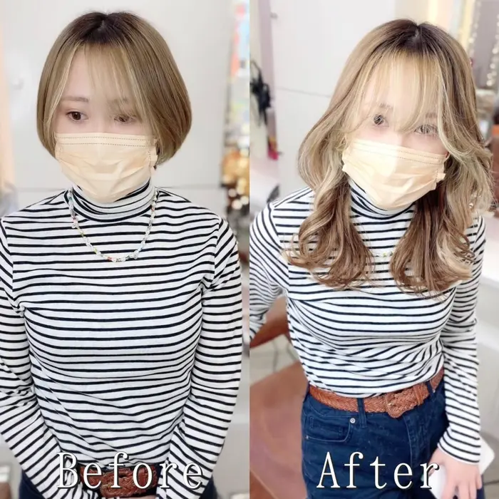 ミストバング シールエクステ 伸ばしかけヘア 小顔ヘア ベースの髪色に前髪部分だけをブリーチして明 あるじゃんすー静岡店所属 あるじゃんすー 静岡店のヘアカタログ ミニモ
