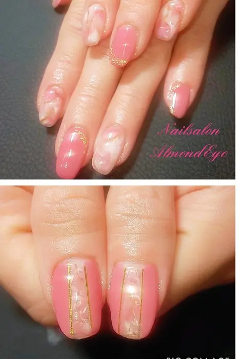 持ち込みデザインを参考にお客様のご希望も取り入れました 大理石のカラー組み合わせ春を感じます Nailsalon Almondeye所属 ネイルサロン Almondeyeのネイルデザイン ミニモ