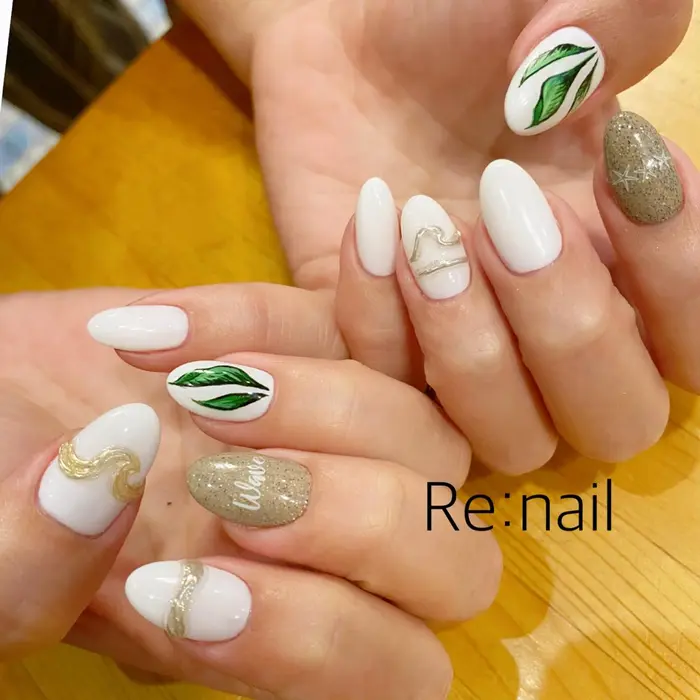 ミラーウェーブ𓂃𓈒𓏸 ミラー追加 100 ハワイアンジュエリーネイル ボタニカルネ Re Nail所属 Re Nail リネイルのネイルデザイン ミニモ