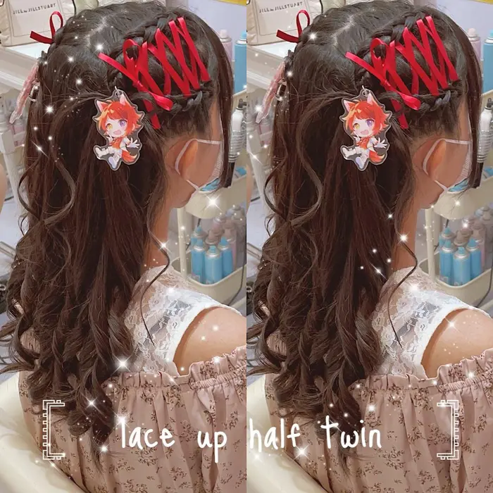 レースアップハーフツイン レースアップ 500 2 リボンアレンジ 300 髪の毛リボン 500 ヘアセットaries渋谷駅西口店所属 Aries渋谷西口 Ayumiのヘアカタログ ミニモ