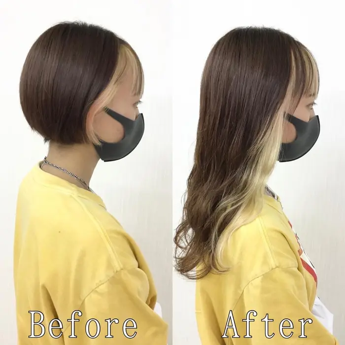 イエローブロンド ブラック シールエクステ 小顔 エクステ 原宿 地毛のフェイスフレーミングが繋がる エクステ カラー専門あるじゃんすー原宿店total Beauty Salon所属 カラー エクステ専門 あるじゃんすー原宿店のヘアカタログ ミニモ