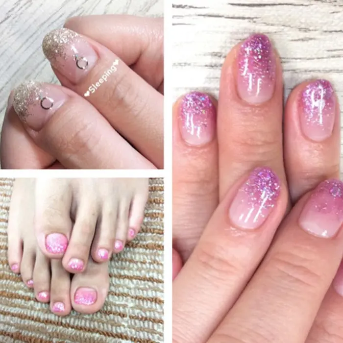 練習モデル募集 ジェルネイル ラメグラデーション 初回2999円 ゲリラ フットケアサロンすりーぴんぐ所属 しお のネイルデザイン ミニモ