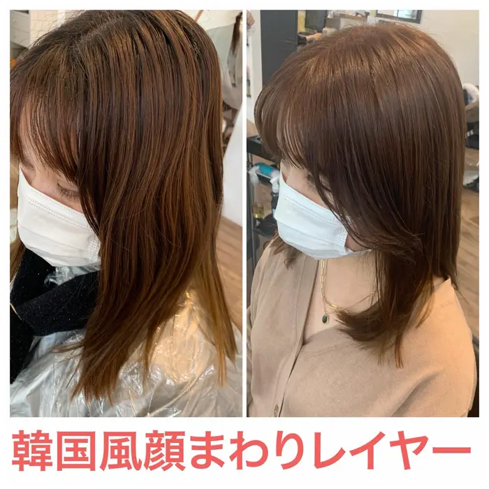 顔まわりレイヤー 韓国ヘア フェザーバング くすみベージュ Ciel所属 藤間 帆乃夏 とうまほのかのヘア カタログ ミニモ